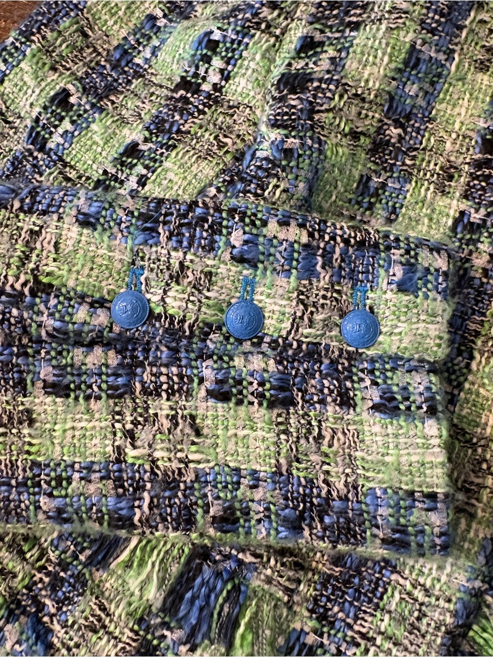 L'Agence Angelina Tweed Jacket Womens 8 Green Blue Plaid Excellent Fringe Trim - Picture 9 of 11